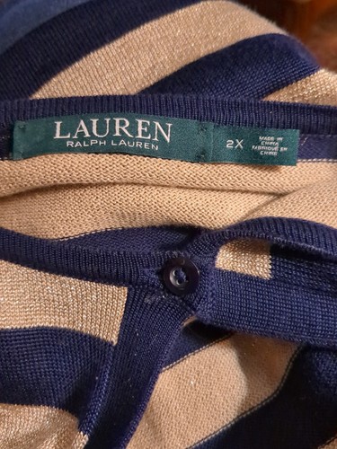 Lauren Ralph Lauren Pullover Cardigan Oberteil Gr. 2X Blau & Gold Knopfleiste Glitzer - Bild 2 von 10