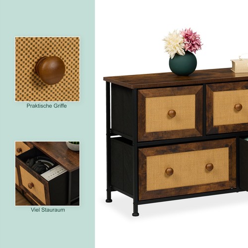Kommode Rattan Sideboard Flurschrank Kommodenschrank Stoffkommode 5 Schubladen - Bild 6 von 7