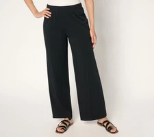 Denim & Co. Women's Petite Pants PM Beach Jersey Full Length Wide Black A678642