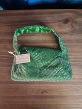 Vintage K.C. Malhan Green Beaded Purse with Short Strap and Satin Lining SEE PIC