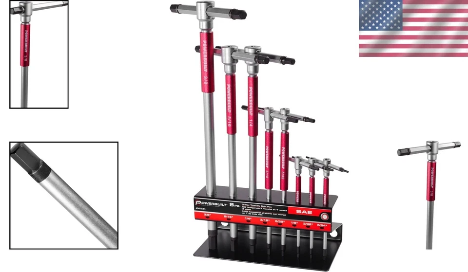 T-Handle Hex Allen Key Wrench Set w/ Speed Sleeves, 8 Pc SAE - Image 2 of 4