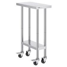 38x24x12in 3-Level Adjustable Stainless Steel Work Table with 4 Wheels