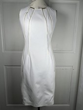 CALVIN KLEIN PONTE DRESS Sz 6 White Sleeveless Embellished Zipper Front
