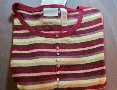 liz claiborne multicolor Striped Top Nwt,burgundy, Pink,cream & Brown Nwt,silk B