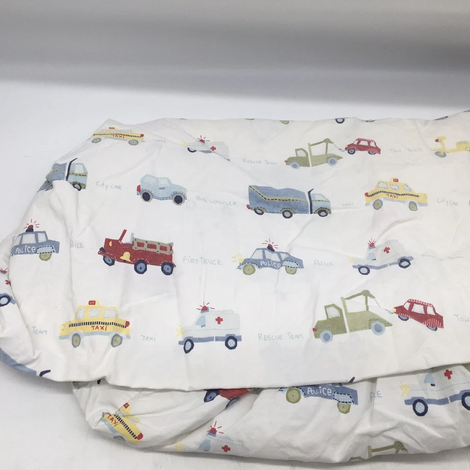 Pottery Barn Kids Oscar Cars & Trucks Crib Fitted Sheet White Red Blue Yellow - Image 4 of 4