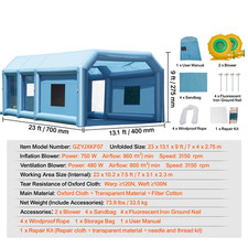 Cabine de Peinture Gonflable Tente Peinture 7x4x2,75 m avec 2 Souffleurs