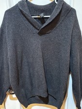 Jos A Bank Wool Sweater Men Size M Gray Marine Shawl Neck Pullover Casual