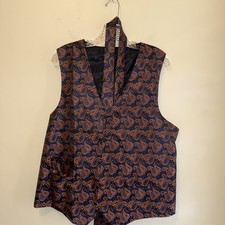 Formal Waistcoat Hi-Tie Men's Medium Orange/Rust Paisley Vest Tie Hanky Party