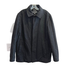 Perry Ellis Mens L Dark Gray Black Wool Button University Jacket Blazer Coat