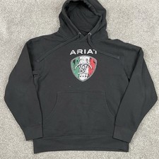 Ariat Hoodie Mens S Black Mexico Embroidered Spell Out Logo Barn Shield Buckle