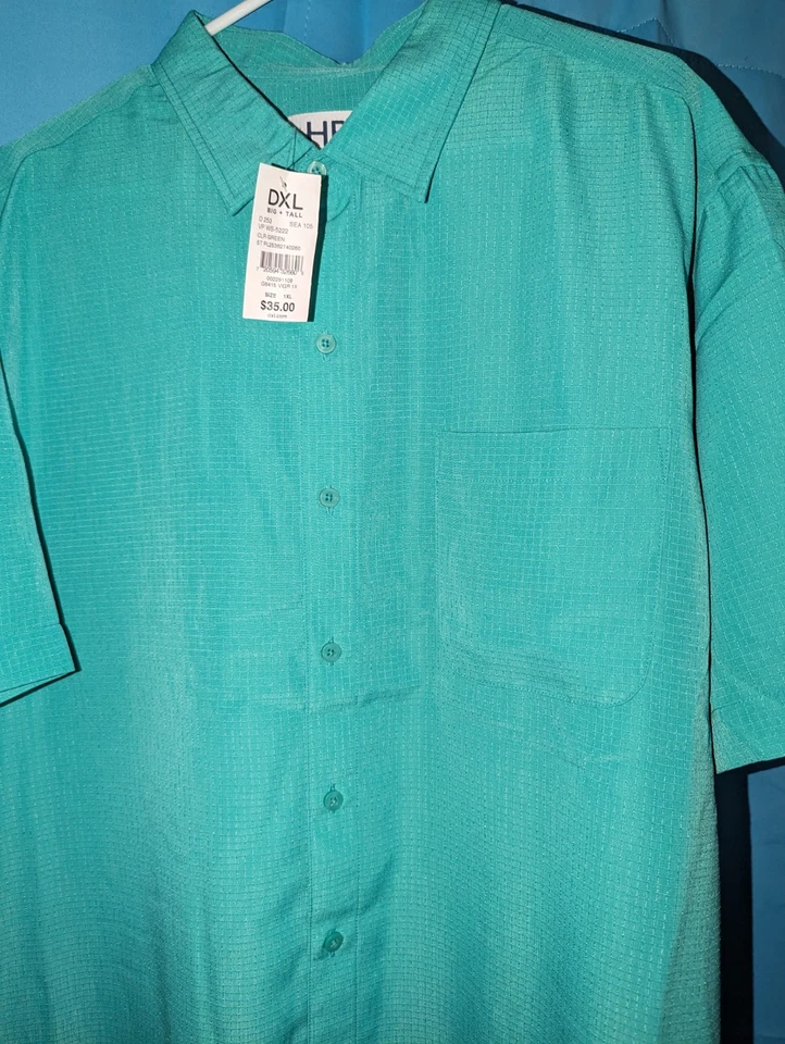 Camisa de vestir HB Harbor Bay verde texturizada manga corta abotonada para hombre talla 1XL Foto 3 de 4