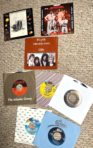 RARE LOT 7" vinyl 70's 80's Rock Pop Prog 45's + some Picture Sleeves incl Queen