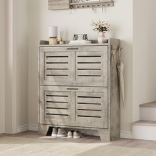 Gray Farmhouse Shoe Storage Cabinet w/ 2 Flip Drawers, Narrow Entryway Organizer