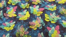 Cotton Fabric Blue Green Vibrant Butterflies Cotton by Hi Fashion BTY x 44