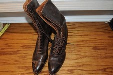 Antique Vintage Victorian Women s Lace Up Shoes Booots Brown Leather Granny Old