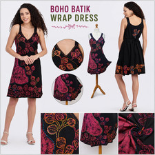 Bohemian Wrap Dress Batik Embroidered Festival Rayon Summer One Size 12 14 16 18