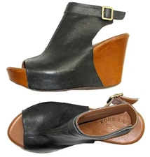 Kork-Ease Berit 7 M Leather Slingback Platform Wedge High Heel Peep Toe Sandals