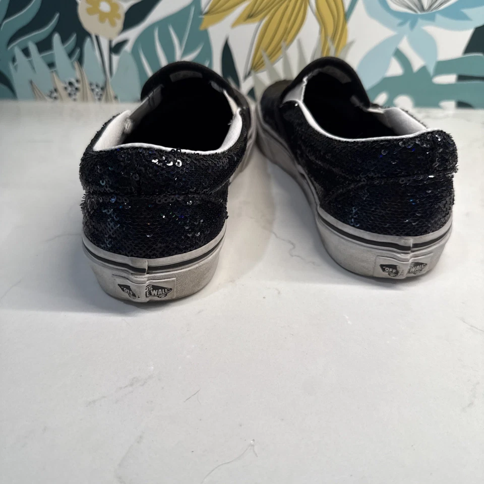 VANS Negro Lentejuelas Sin Cordones Patinaje Informal Zapatos Tenis Para Mujer 7.5 Foto 4 de 4