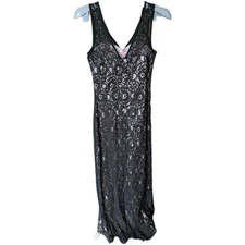 Quiz Women's long Black Net with pink inner lining Evening Dress Size 10