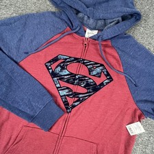 Superman Sweatshirt Mens Medium Red Navy Full Zip Hoodie Raglan Logo DC Comics