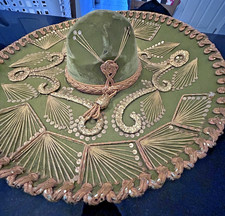Vintage Pigalle XXXXX Mexican Sombrero –Green Velvet Gold Embroidered Charro Hat