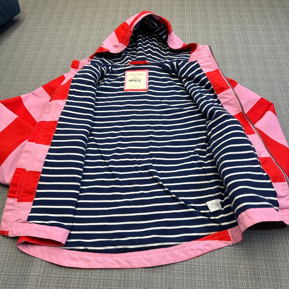 Chaqueta con Capucha Hanna Andersson Niñas Niños 140 EE. UU. 10 Rosa Rojo Rayas Cremallera Completa * Foto 3 de 4