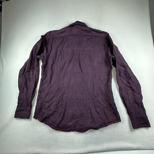 Camicia Eton uomo 43 rossa testurizzata misto lino slim fit bottoni contemporanea - Foto 5 di 13