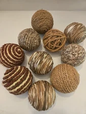 10 (Rattan, Rope Type) Home Decor Balls Orbs Organic Colors Browns Neutral New