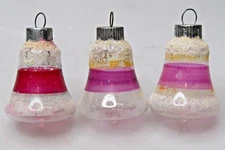 Lot VTG Unsilvered Glass Mica Striped BELL Mini Christmas Ornaments Shiny Brite
