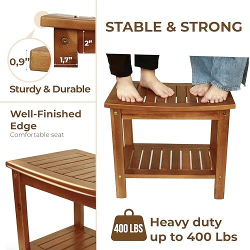 21” Acacia Waterproof Shower Wood Bench, Spa, Sauna Chair, Bathroom ...