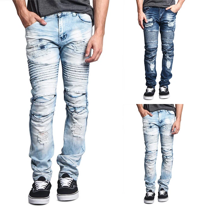 Victorious Men s Casual Heavy Dye Distressed Biker Denim Jeans DL1081