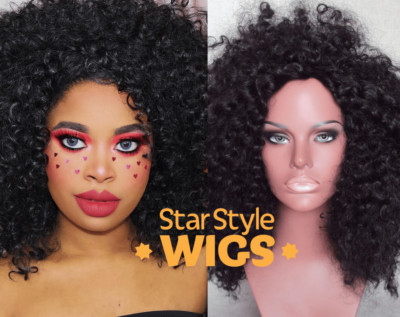 AUSVERKAUF! DELUXE VERSAUTE LOCKIGE NATÜRLICHE SCHWARZE MITTELLANGE AFRO-PERÜCKE