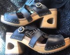 RARE DANSKO ‘ORALEE’ MADE IN BRAZIL BLACK LEATHER WOOD CLOG BUCKLE SZ 40 $249 — photo 1
