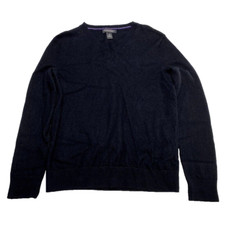 Banana Republic Extra Fine Merino Wool Vneck Sweater L Black Pullover Mens