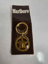 Vintage Marlboro Brass Longhorn Bull Keychain.  In original packaging.