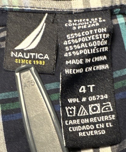 Boys "Nautica" Blue, Green and White Flannel Button-Up Shirt in Size 4T - Picture 5 of 7