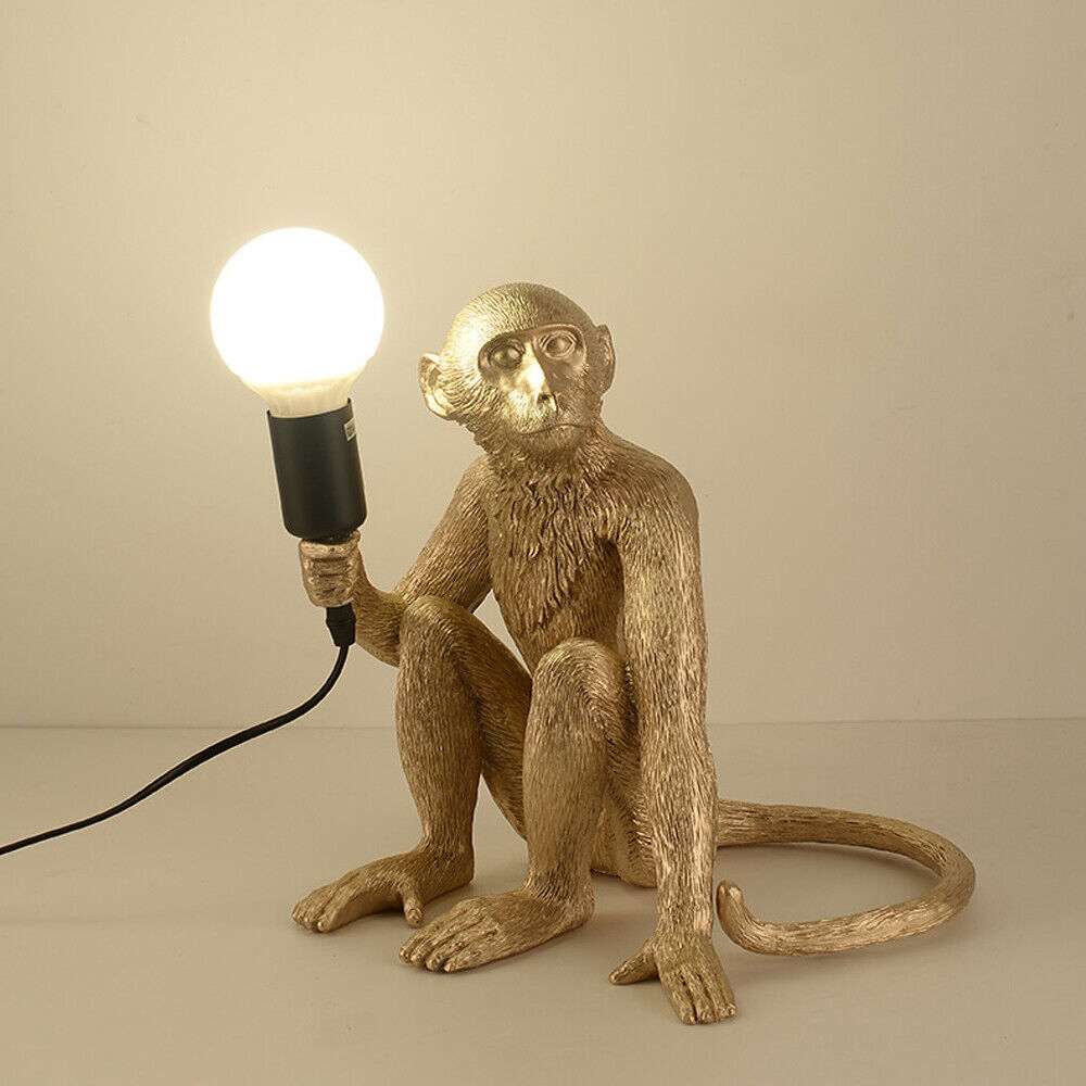 Gold Monkey Table Lamp Sitting Monkey Light Home Office Monkey