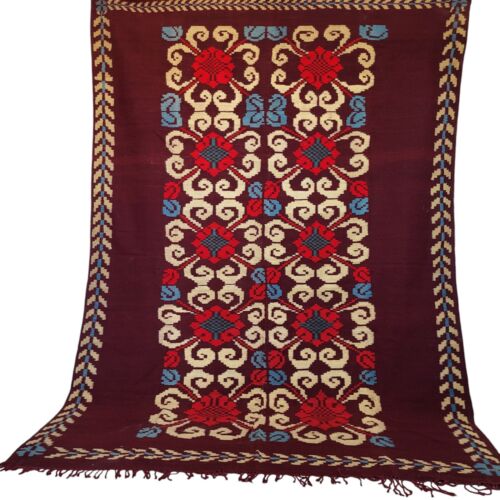 Handmade Moroccan Rug Maroon Floral Geometric Blue Red Beige Carpet Vintage
