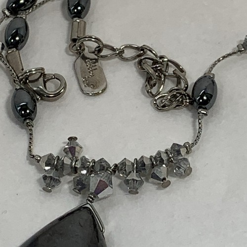 VTG DABBIE REID Hematite Teardrop Pendant Necklace Aurora Borealis CRYSTALS 18" - Picture 9 of 12