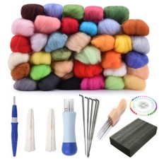Multicolor Wool Soft Fibre Roving Set Needle Felting Kit Hand Craft Spinningss