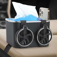 Universal Car Multifunctiona Armrest Storage Box Drawer Box w/2 Water Cup Holder