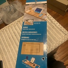 Inter Design Bamboo Bathtub Caddy Tray Multi Compartments Expandable