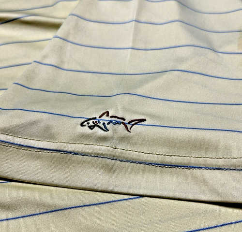 Greg Norman Polo Golf Shirt Men's Large Play Dry ML75 Blue & Yellow Striped - Picture 3 of 8