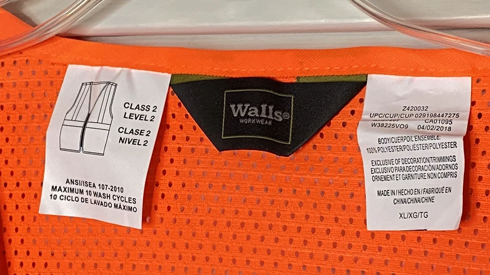 New Walls Mens Blaze Orange Hi-Vis Reflective Safety Vest ANSI 2, Sz XL, Hunting - Image 2 of 4