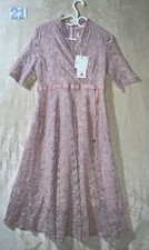 Modest Party Elegant Dress Pink Lace Size XL Short Sleeve Long