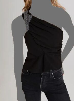 $395 Iro Women's Black Tacoma One Shoulder Blouse Top Size 38