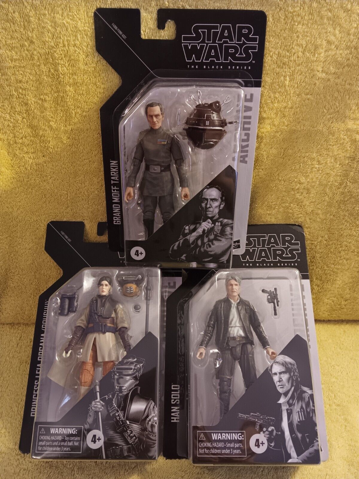 Star Wars- Black Series LOT of 3- 6" AFs : Han Solo, Moff Tarkin + Leia (Boushh)
