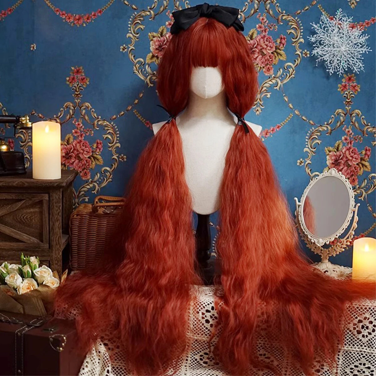 120CM Long Synthetic Lolita Wig With Bangs For Women Heat Resistant Cosplay  Wig