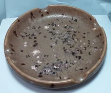 Ashtray Brown Tan Cream Atomic Drip Glaze Speckled Ceramic Holes Cigar Cigrette
