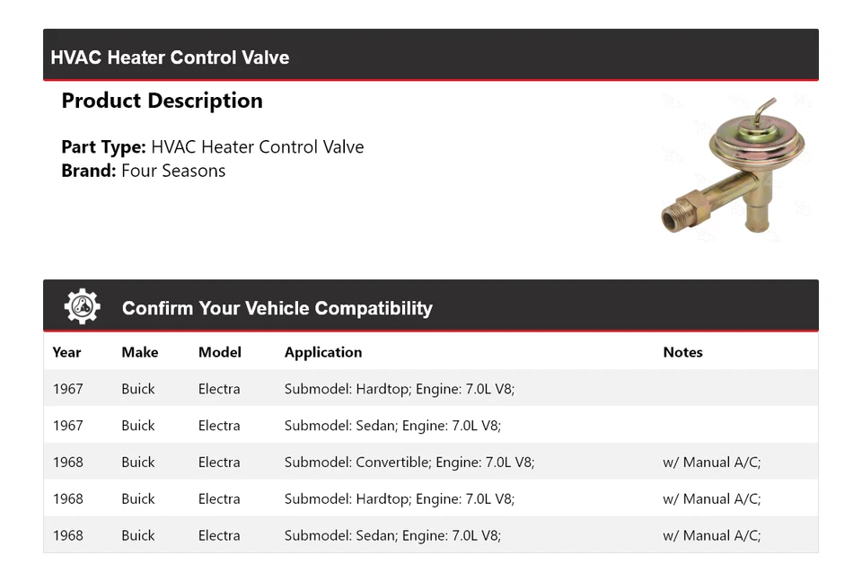 For 1967-1968 Buick Electra 7.0L V8 HVAC Heater Control Valve 4 Seasons - Image 2 of 4